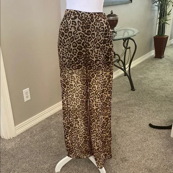 Forever 21 Black Contemporary Leopard Animal Print Light Pants size L - Picture 3 of 7